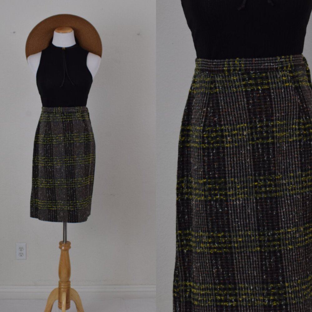 Vintage 70s Plaid‎ Tweed skirt | 26 waist